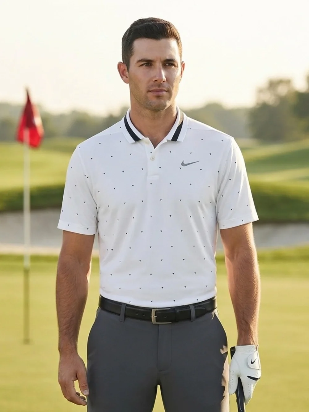 Nike Dri-Fit White Polo with Small Black Print and Contrast Collar